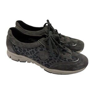 *Mephisto Runnoff Yael Leopard Pring Leather Sneakers Womens 10.5 Gray Comfort